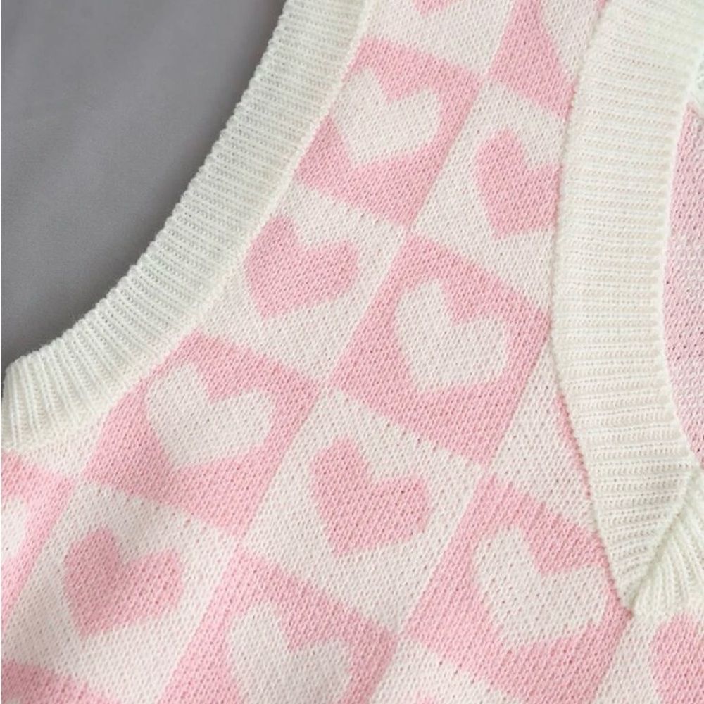 Pink and White Heart Pattern Sweater Vest - Picture 2 of 2